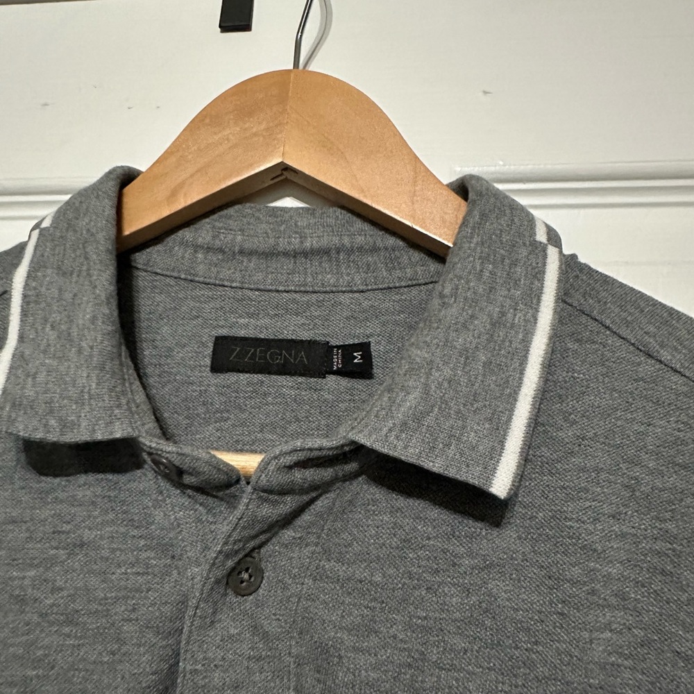 Z Zegna Charcoal Polo Shirt with White Accents